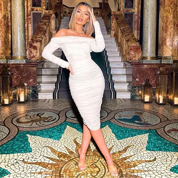 House of CB Dresses House Of Cb Anais White Tulle Off Shoulder